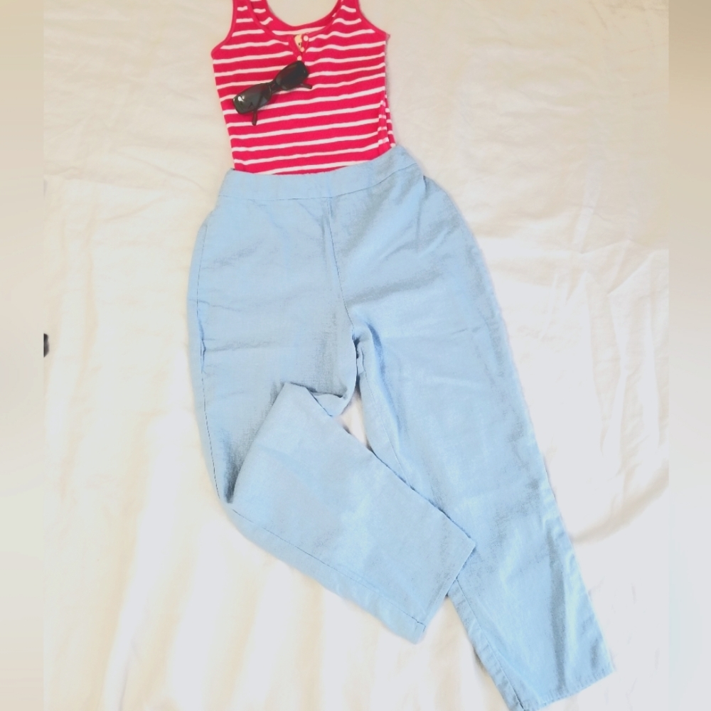 Bebop Light Blue Linen Blend High-Waisted Slacks